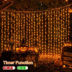 900 LED Orange Curtain Lights, 29.6×9.8ft Halloween Lights with Plug in, 8 Modes Hanging String Lights for, alternate view 3