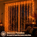 900 LED Orange Curtain Lights, 29.6×9.8ft Halloween Lights with Plug in, 8 Modes Hanging String Lights for, alternate view 6