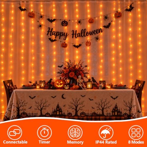 900 LED Orange Halloween Lights, Curtain Lights Plug in 9.8x29.5ft in 9.8x29.5ft, alternate view 2