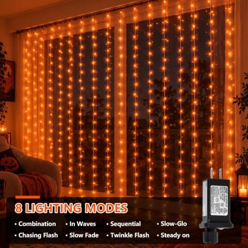 900 LED Orange Halloween Lights, Curtain Lights Plug in 9.8x29.5ft in 9.8x29.5ft, alternate view 3