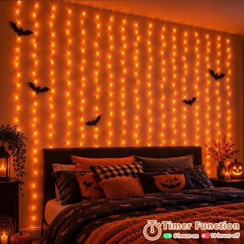 900 LED Orange Halloween Lights, Curtain Lights Plug in 9.8x29.5ft in 9.8x29.5ft, alternate view 5
