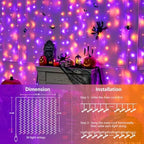 900 LED Orange Purple Curtain Lights, 29.4×9.8ft Halloween Curtain Lights with Plug in, 8 Modes Hanging String, alternate
