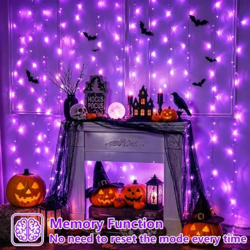 900 LED Purple Halloween Lights, Curtain Lights Plug in, 8 Modes Hanging String Lights for Bedroom Wall Window, alternate