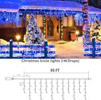 95FT Christmas Icicle Lights Outdoor Non-Connectable Blue, alternate view 2
