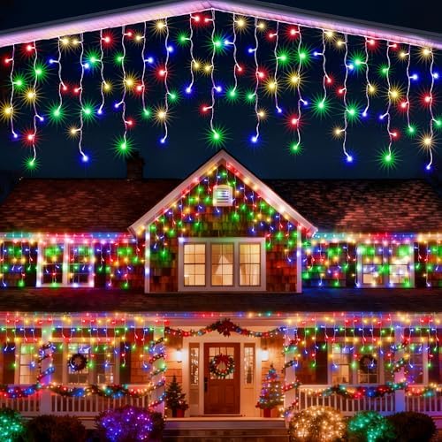 95FT Christmas Icicle Lights Outdoor Non-Connectable Multicolor