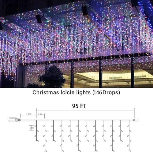 95FT Christmas Icicle Lights Outdoor Non-Connectable Multicolor, alternate view 2