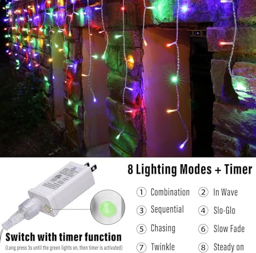 95FT Christmas Icicle Lights Outdoor Non-Connectable Multicolor, alternate view 3