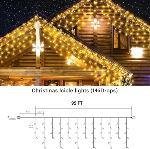 95FT Christmas Icicle Lights Outdoor Non-Connectable Warm White, alternate view 2