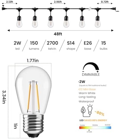 96 FT Outdoor String Lights 2W, Patio Light for Outside Waterproof, alternate view 2