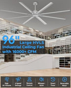96 Inch Industrial Ceiling Fan, Large Commercial HVLS Shop Ceiling Fan for Garage Gatio Gym, Big Assed Ceiling, alternate