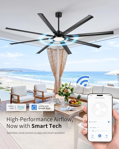 96 Inch Industrial Ceiling Fan with Light, Aluminum Blades, Black in Matte Black, alternate view 4