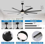 96 Inch Industrial Ceiling Fan with Light and Remote Control, Large Ceiling Fans with 8 Reversible Aluminum, alternate view 3