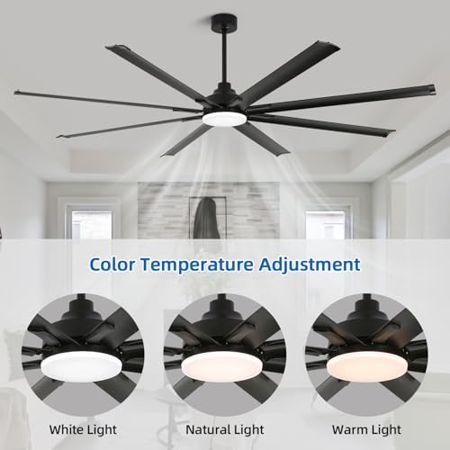 96 Inch Industrial Ceiling Fan with Light and Remote Control, Large Ceiling Fans with 8 Reversible Aluminum, alternate view 4