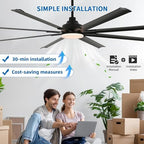 96 Inch Industrial Ceiling Fan with Light and Remote Control, Large Ceiling Fans with 8 Reversible Aluminum, alternate view 6