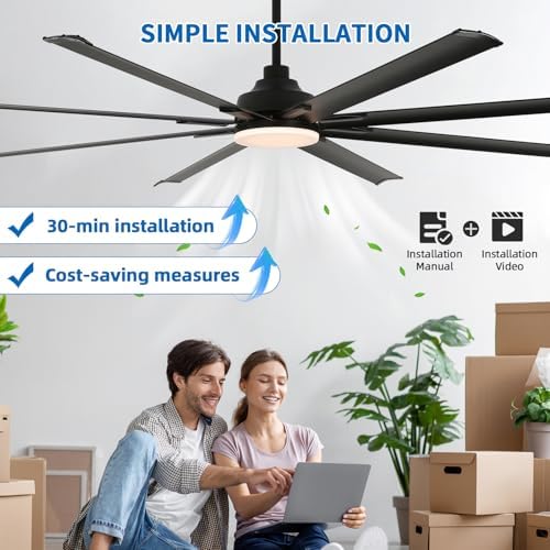 96 Inch Industrial Ceiling Fan with Light and Remote Control, Large Ceiling Fans with 8 Reversible Aluminum, alternate view 6