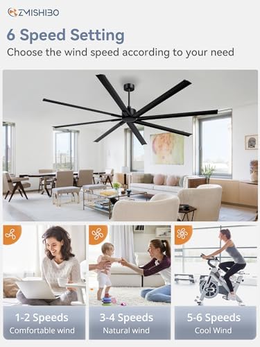 96 Inch Industrial Ceiling Fan without Light, 8 Aluminum Blades in Black, alternate view 5
