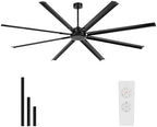96 Inch Industrial Ceiling Fan Without Light, Aluminum Blades, Black in Black