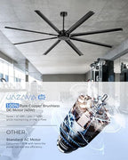 96 Inch Industrial Ceiling Fan Without Light, Aluminum Blades, Black in Black, alternate view 3