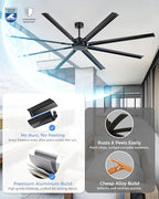96 Inch Industrial Ceiling Fan Without Light, Aluminum Blades, Black in Black, alternate view 4