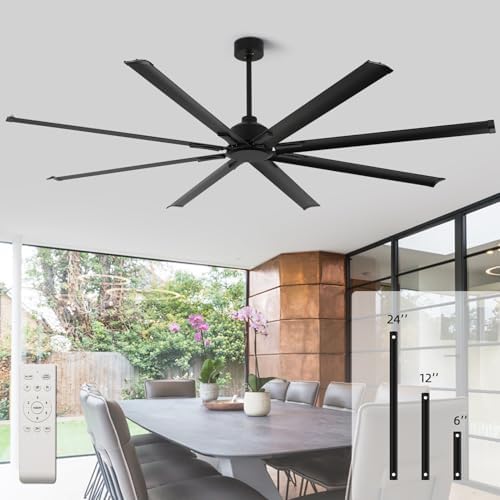 96 Inch Industrial Ceiling Fans without Lights, Large Ceiling Fan with 8 Reversible Aluminum Blades, 6 Speed