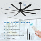 96 Inch Industrial Ceiling Fans without Lights, Large Ceiling Fan with 8 Reversible Aluminum Blades, 6 Speed, alternate view