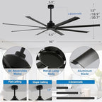 96 Inch Industrial Ceiling Fans without Lights, Large Ceiling Fan with 8 Reversible Aluminum Blades, 6 Speed, alternate view