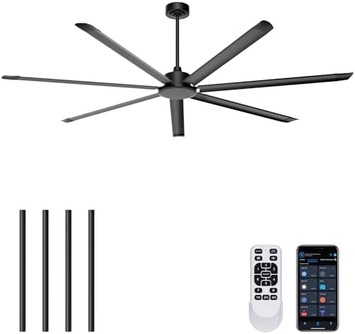96'' Industrial Ceiling Fan No Light for Workshop, Black in Black