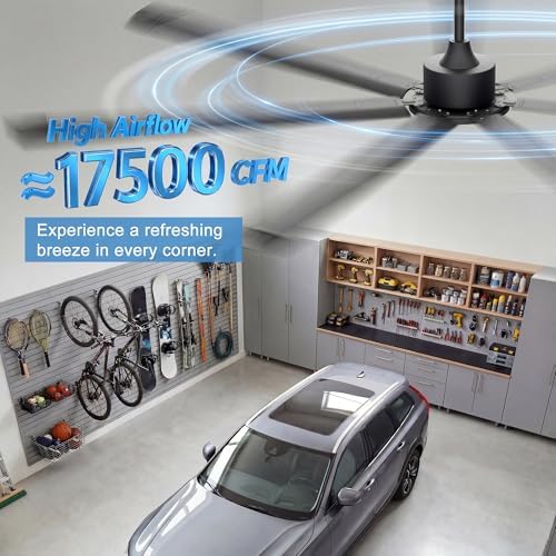 96'' Industrial Ceiling Fan No Light for Workshop, Black in Black, alternate view 2