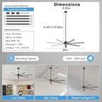 96'' Industrial Ceiling Fan No Light for Workshop, Black in Black, alternate view 3