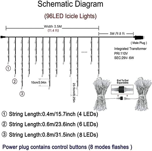 96 LED Icicle Lights for Outside, Warm White 11.4 FT Long in Warm White, alternate view 3