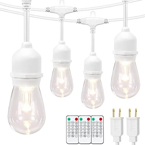 96FT(2x48FT) 3 Colors LED Outdoor String Lights with Remote, White in 2x48FT in White