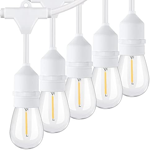96FT(48×2) Outdoor String Lights, Commercial Grade Heavy Duty White Wire Patio Light with Dimmable S14