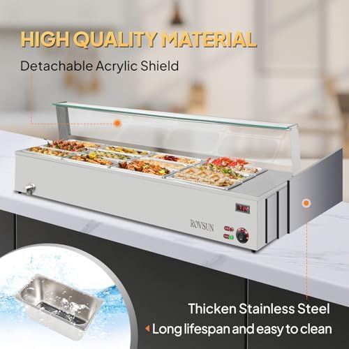 96QT Electric Commercial Food Warmer Steam Table, Countertop in Silver, alternate view 5