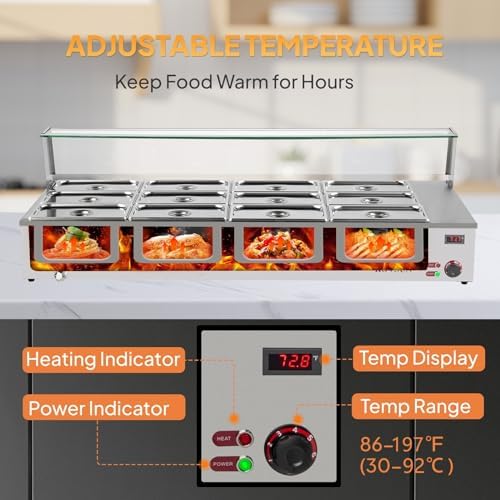 96QT Electric Commercial Food Warmer Steam Table, Countertop in Silver, alternate view 7