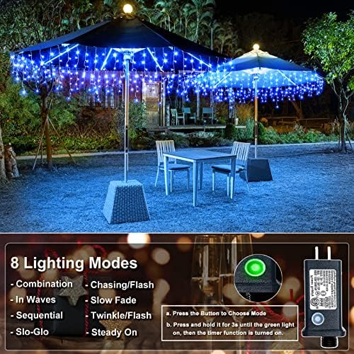 98FT 1216 LED Icicle Lights for Outside, 8 Modes 228 Drops, Blue in Blue, alternate view 3