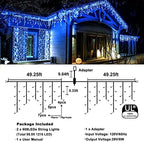 98FT 1216 LED Icicle Lights for Outside, 8 Modes 228 Drops, Blue in Blue, alternate view 4