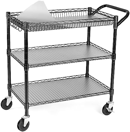 990Lbs Capacity Heavy Duty Rolling Utility Cart, NSF Rolling Carts with Wheels, Commercial Grade Metal Cart with