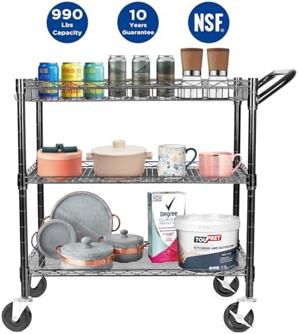990Lbs Capacity Heavy Duty Rolling Utility Cart, NSF Rolling Carts with Wheels, Commercial Grade Metal Cart with, alternate