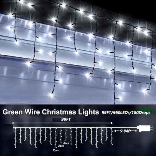 99FT 960 LED Christmas Lights Outdoor Decor Hanging Light Plug in, alternate view 2