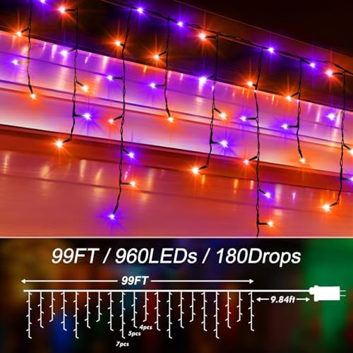 99FT 960 LED Orange Purple Halloween Lights Outdoor for Decor, alternate view 2