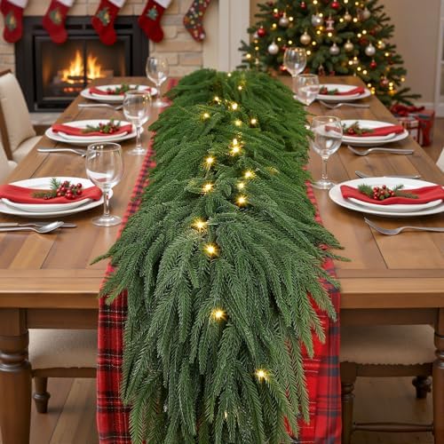 9FT Artificial Christmas Garland with Lights, Norfolk Pine Garland, alternate view 3
