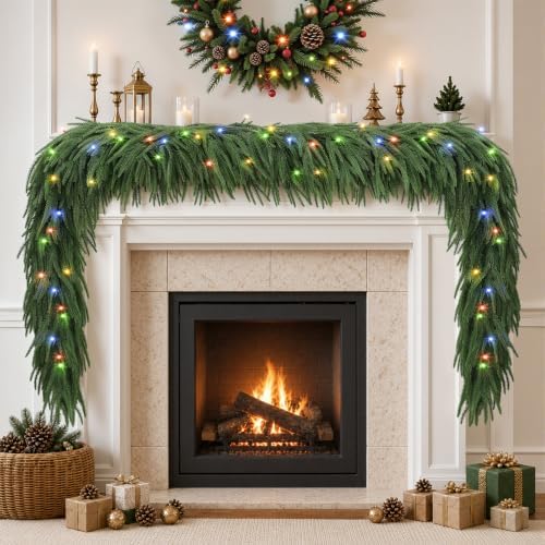 9FT Artificial Christmas Garland with Lights, Norfolk Pine Garland, alternate view 4