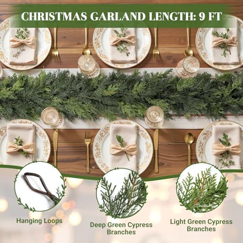 9FT Artificial Real Touch Christmas Cedar Garland Decoration, alternate view 2