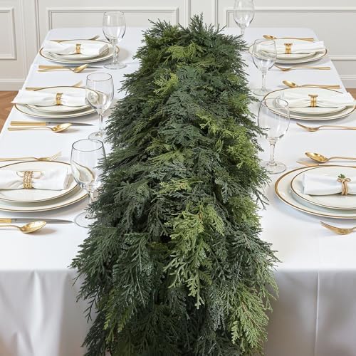 9FT Artificial Real Touch Christmas Cedar Garland Decoration, alternate view 4