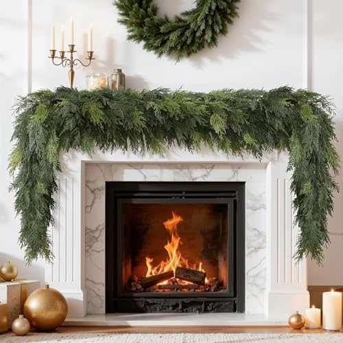 9FT Artificial Real Touch Christmas Cedar Garland Decoration, alternate view 6