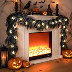 9FT Black Halloween Garland with Eyeball String Light Spider Cotton Spiders