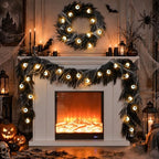 9FT Black Halloween Garland with Eyeball String Light Spider Cotton Spiders, alternate view 2