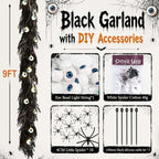 9FT Black Halloween Garland with Eyeball String Light Spider Cotton Spiders, alternate view 4