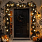 9FT Black Halloween Garland with Eyeball String Light Spider Cotton Spiders, alternate view 5
