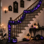 9FT Black Halloween Garland with Lights Realistic Prelit Christmas Garland, alternate view 2